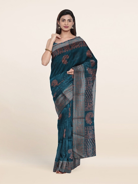 

Pothys Teal Blue & Rust Brown Paisley Saree