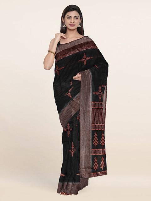 

Pothys Black & Silver-Toned Floral Saree