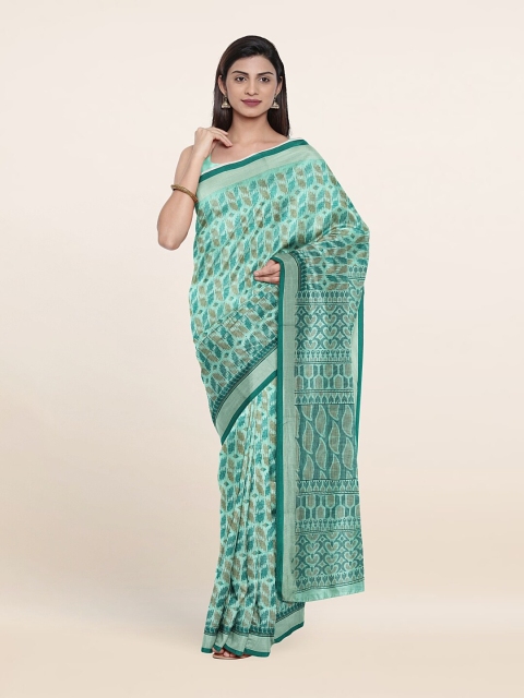

Pothys Green & Beige Cotton Blend Ethnic Motifs Zari Saree