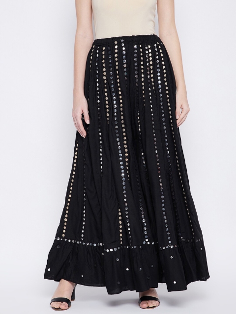 

TULIP 21 Women Black Hem Design Embellished Flared Ethnic Palazzos
