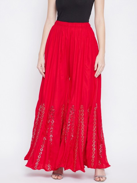 

TULIP 21 Women Red & Gold-Toned Flared Ethnic Palazzo