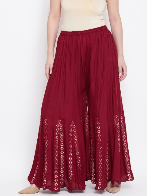 

TULIP 21 Women Maroon Floral Embellished Flared Ethnic Palazzos