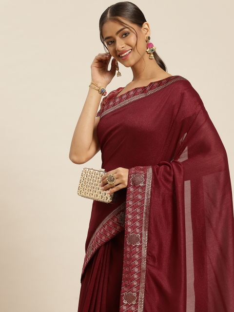 

Sangria Maroon Poly Silk Saree With Woven Design Border