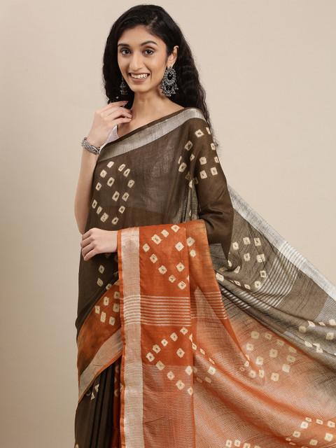 

Taavi Brown & Orange Tie and Dye Zari Bandhani Saree