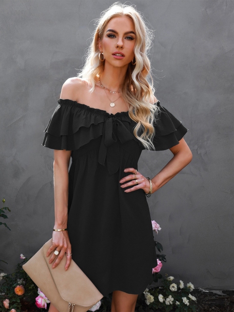 

La Aimee Women Black Off-Shoulder A-Line Dress