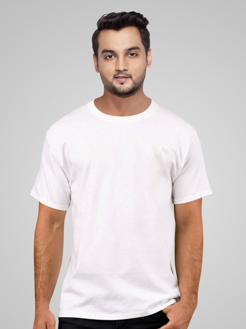 

Pootlu Men White Raw Edge T-shirt