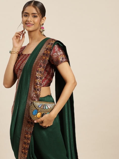 

Sangria Green & Maroon Poly Silk Saree With Woven Design Border