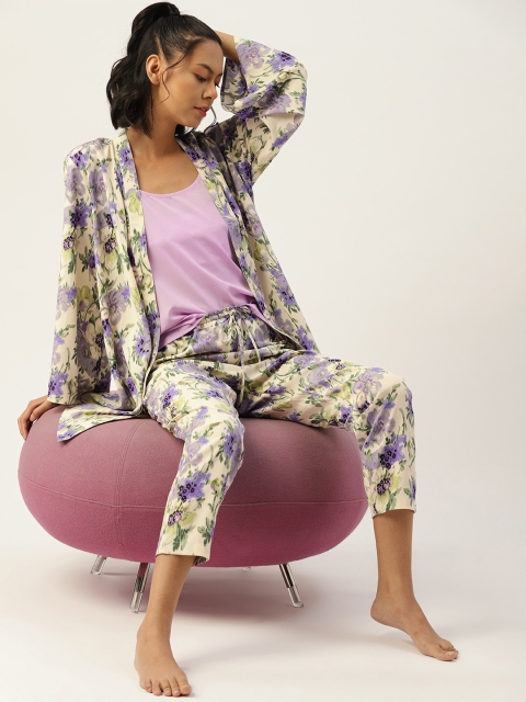 

ETC Women Lavender & Cream-Coloured Printed Night suit