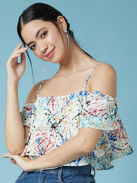 

CHIMPAAANZEE White Floral Print Bardot Crop Top