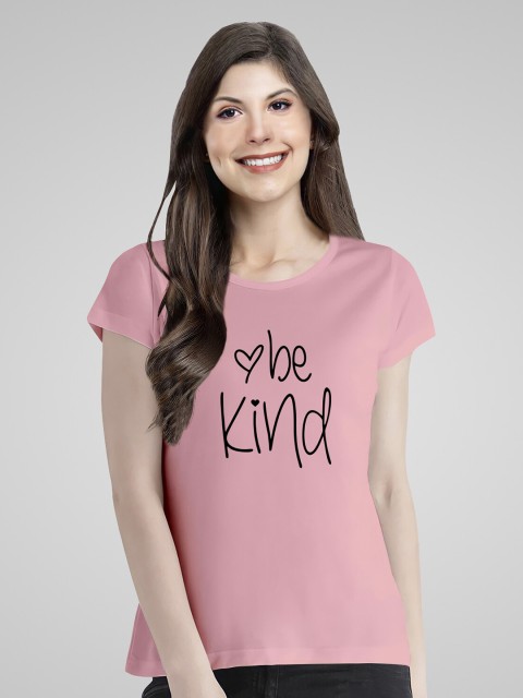

Pootlu Women Pink & Black Typography Printed T-shirt