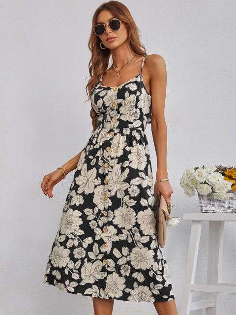 

La Aimee Women Black Floral Midi Dress