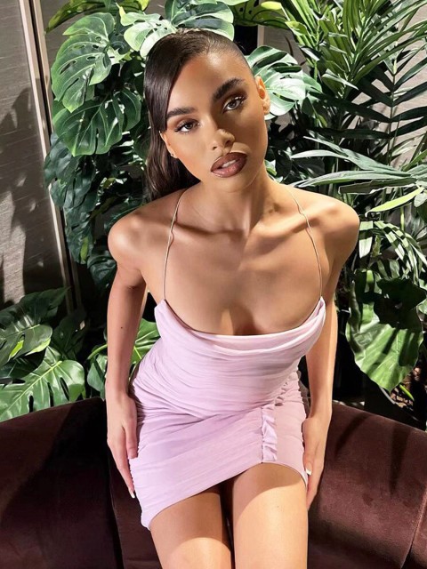 

La Aimee Women Pink Solid Mini Dress