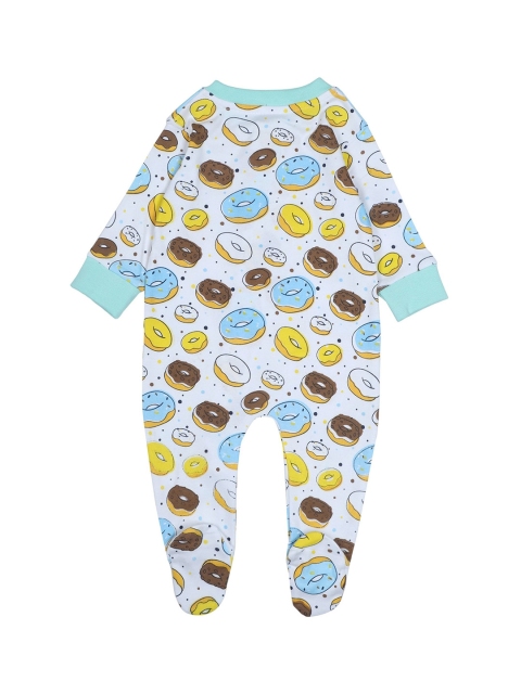 

The Mom Store Kids White Cotton Printed Romper, Blue
