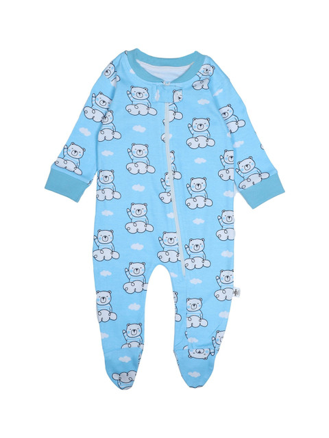 

The Mom Store Infant Kids Blue Pure Cotton Printed Sleepsuit