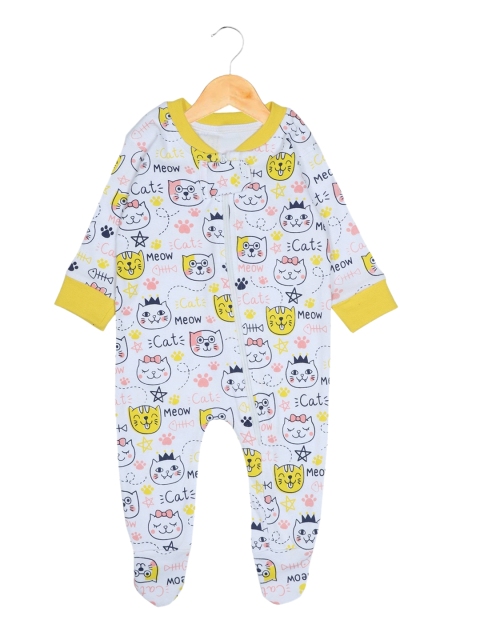 

The Mom Store Kids Yellow & White Printed Organic Cotton Sleepsuit