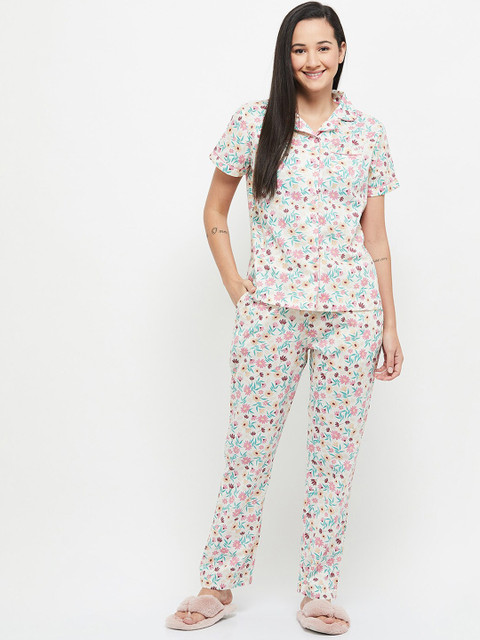 

max Women Pink & White Printed Pure Cotton Night suit
