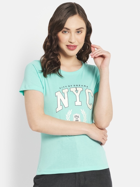 

METTLE Women Green Typography Printed Cotton T-shirt