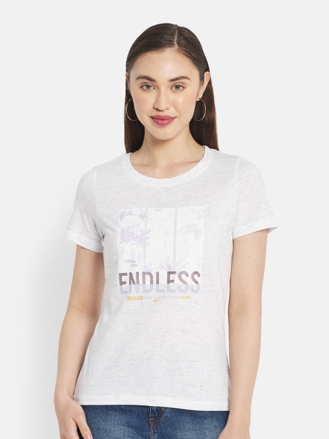 

METTLE Women White Printed Cotton T-shirt
