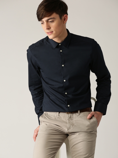 

ESPRIT Men Navy Slim Fit Solid Casual Shirt, Navy blue