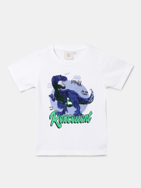 

BYB PREMIUM Boys White Printed Pure Cotton Applique Outdoor T-shirt