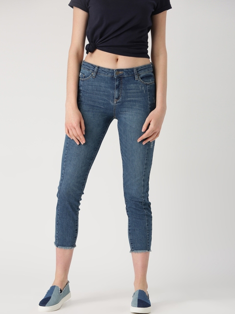 

ESPRIT Women Blue Skinny Fit Low Distress Cropped Stretchable Jeans