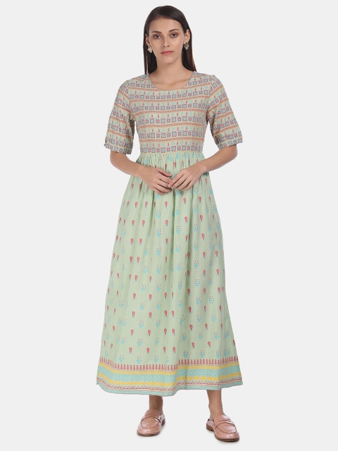 

Karigari Green Ethnic Motifs Printed A-Line Maxi Dress
