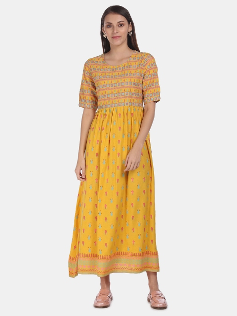 

Karigari Yellow & Turquoise Blue Ethnic Motifs Ethnic A-Line Maxi Dress