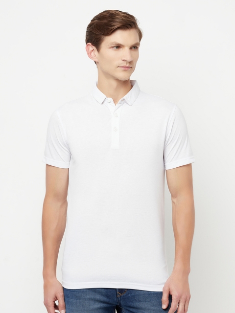 

HOLDIT Men White Polo Collar Cotton T-shirt