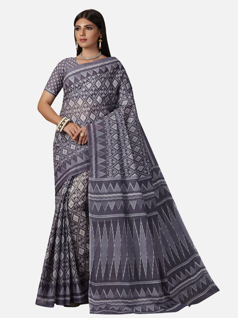 

SALWAR STUDIO Purple & White Pure Cotton Block Print Saree