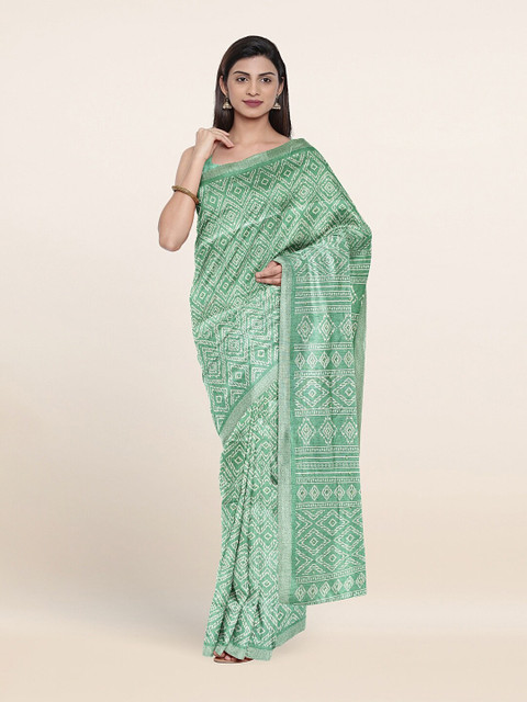 

Pothys Green & White Ethnic Motifs Saree