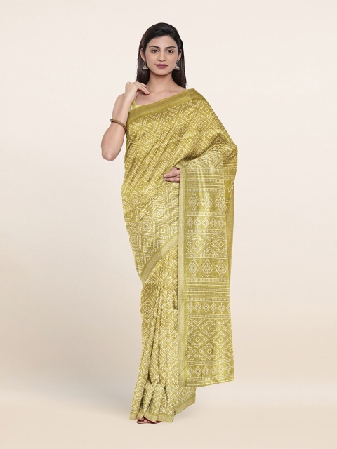 

Pothys Green & Off White Beads and Stones Cotton Blend Saree