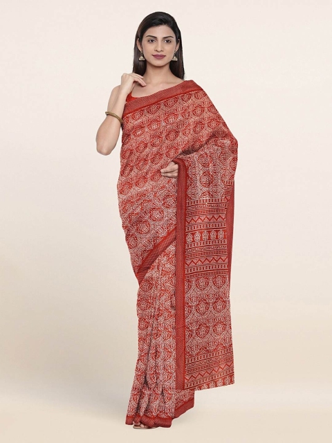 

Pothys Maroon & White Ethnic Motifs Printed Cotton Blend Saree