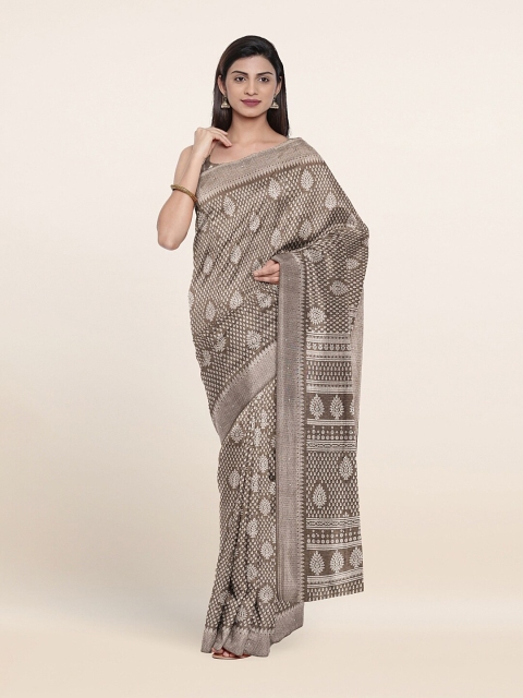 

Pothys Grey & Off White Ethnic Motifs Beads and Stones Cotton Blend Saree
