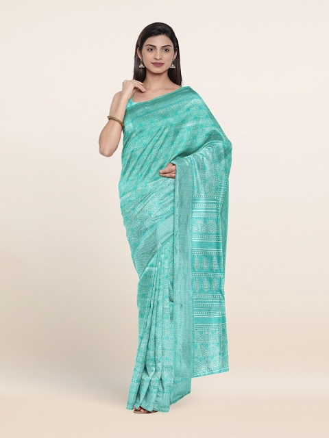 

Pothys Sea Green & White Printed Cotton Blend Saree