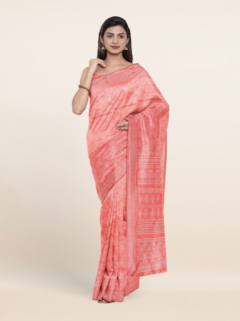

Pothys Pink & White Floral Printed Cotton Blend Saree