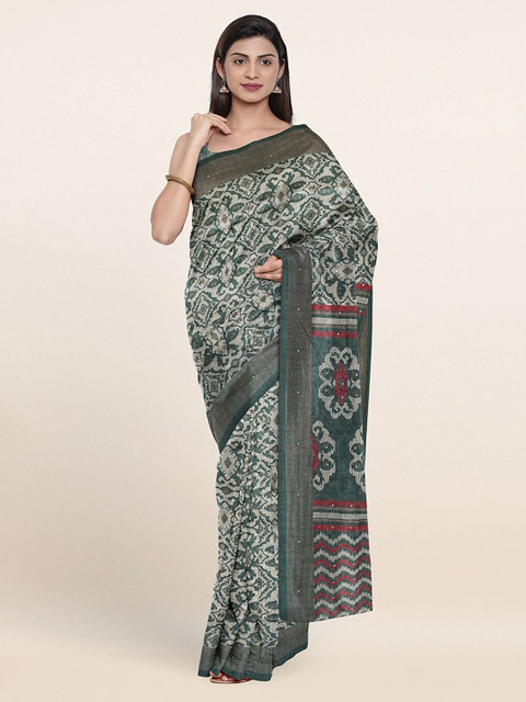 

Pothys Green & Off-White Ethnic Motifs Printed Saree