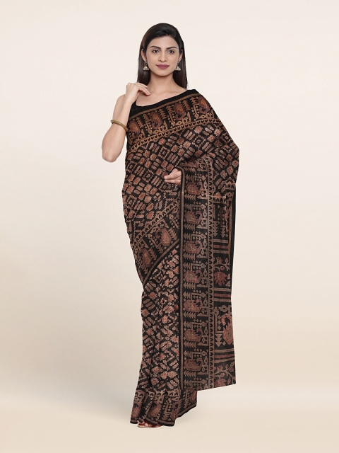 

Pothys Black & Brown Cotton Blend Saree