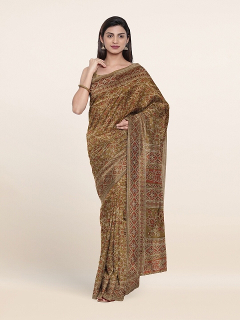 

Pothys Khaki & Red Floral Beads and Stones Saree