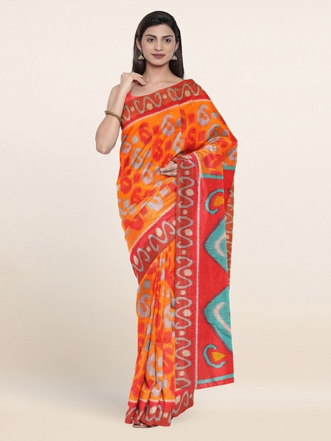 

Pothys Orange & Sea Green Ethnic Motifs Saree