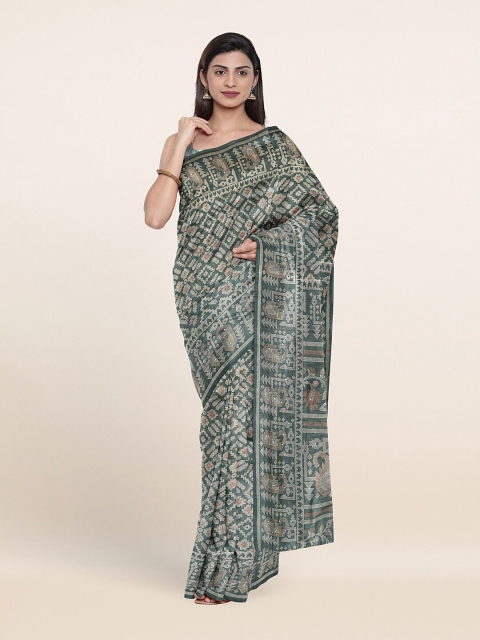 

Pothys Green & Beige Floral Printed Cotton Blend Saree