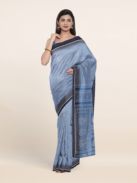 

Pothys Blue & White Mirror Work Saree