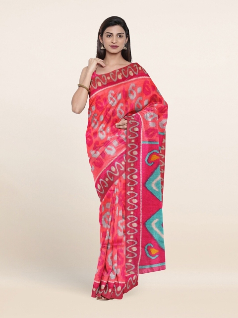 

Pothys Pink & Blue Ethnic Motifs Zari Cotton Blend Saree