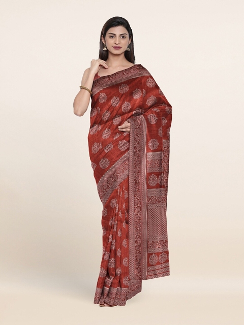 

Pothys Rust & White Printed Cotton Blend Saree