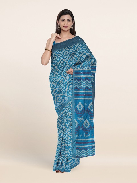

Pothys Blue & Grey Ethnic Motifs Printed Saree