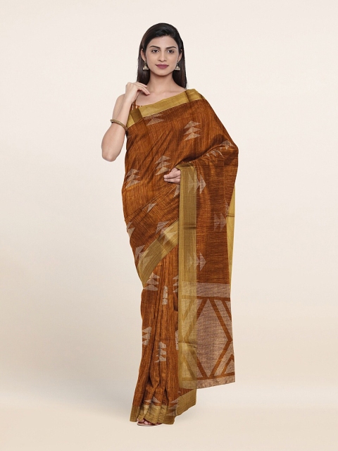 

Pothys Khaki & Gold-Toned Zari Saree