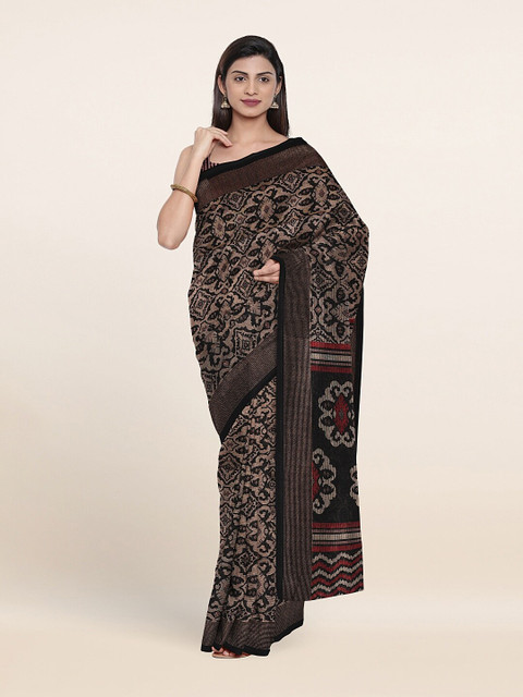 

Pothys Black & Red Ethnic Motifs Cotton Blend Saree