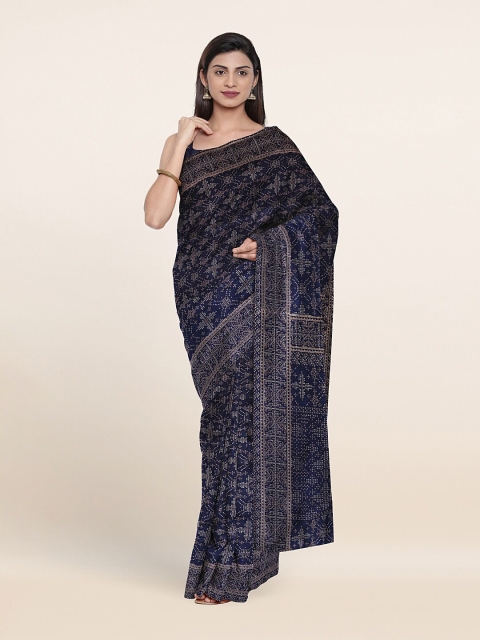 

Pothys Navy Blue & Grey Cotton Blend Saree