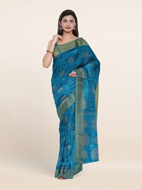 

Pothys Blue & Gold-Toned Printed Zari Saree