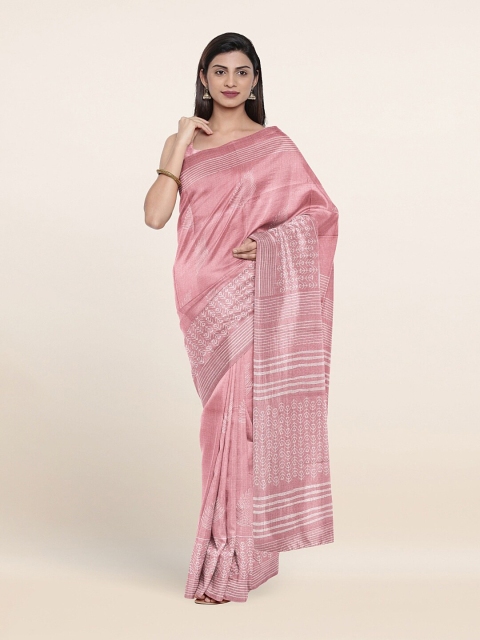 

Pothys Pink & White Ethnic Motifs Printed Saree