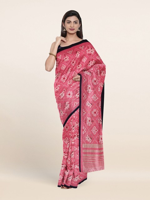 

Pothys Pink & Black Cotton Blend Saree